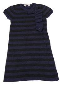 Tmavomodro-černé pruhované svetrové šaty s volánky H&M