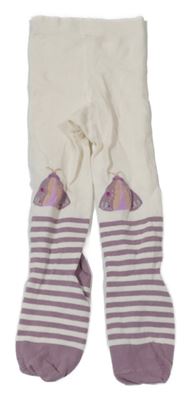 Smetanovo-fialové pruhované punčocháče s motýly 