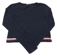 Tmavomodré crop triko s pruhy H&M