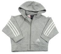 Šedá melírovaná propínací crop mikina s kapucí Adidas