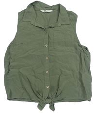 Khaki letní crop halenka s uzlem H&M