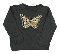 Tmavošedý melírovaný svetr s motýlkem H&M