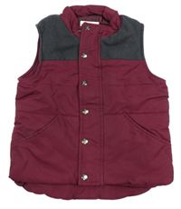 Tmavovínovo/šedá prošívaná šusťákovo/vlněná zateplená vesta H&M
