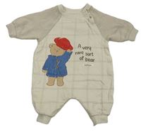 Smetanovo-světlešedobéžová kostkovaná tepláková kombinéza s medvídkem Paddington George
