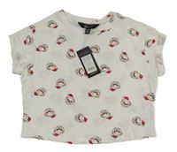 Nové - bílé crop tričko s pejsky s vánočním motivem New Look