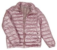 Starorůžová lesklá prošívaná šusťáková zateplení bunda ZARA