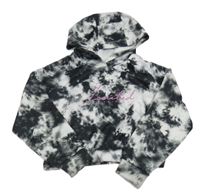 Černo-šedo-bílá batikovaná crop mikina s nápisy a kapucí PEP&CO