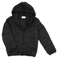 Černá prošívaná šusťáková zateplená bunda s kapucí JEFF&CO