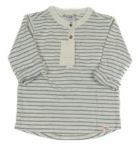 Nové - bílo-modré pruhované melírované triko s kapsou LEIGH TUCKER