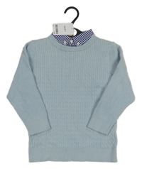 Nové - světlemodrý vzorovaný žebrovaný svetr se všitou košilí Next