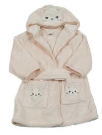 Světlerůžový plyšový župan s kočičkami a kapucí C&A