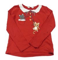 Červeno-bílé triko s kočičkami a mašlí H&M