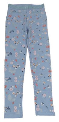 Modré teplákové tregíny s kytičkami a motýlky a třpytivým pasem Kids