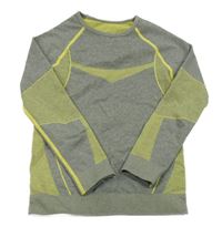 Šedo-žluté melírované thermo triko s pruhy a vzorem lupilu