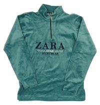 Modrozelená plyšová mikina s nápisy 