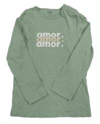 Olivové triko s nápisy KIABI