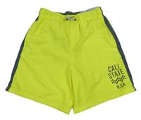 Neonově žluté plážové kraťasy s nápisy a šedým pruhem C&A