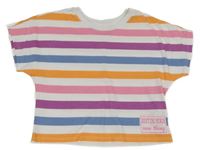 Bílo-barevné pruhované oversize crop tričko s nášivkou s nápisy Page one young