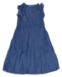 Modré šaty riflového vzhledu s volánky SHEIN