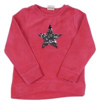 Tmavorůžová plyšová mikina s hvězdičkou z překlápěcích flitrů Topolino