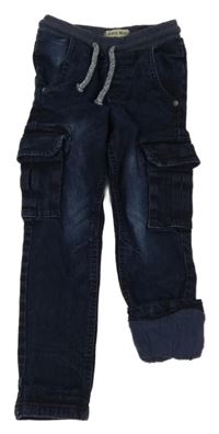 Tmavomodré cargo podšité rifle s úpletovým pasem POCOPIANO