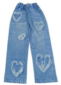 Modré kalhoty riflového vzhledu se srdíčky 