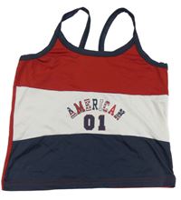 Tmavočerveno-bílo-tmavomodrý sportovní crop top s číslem a nápisem hot+spicy