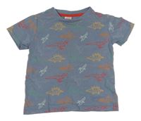 Modrošedé tričko s dinosaury PUSBLU
