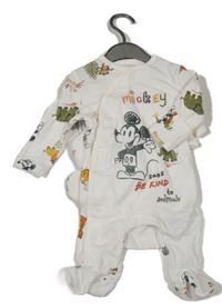 Nové - 4Set - Bílý overal s Mickey + body + čepice + karamelový šátek PRIMARK