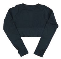 Tmavomodré žebrované sportovní crop triko Primark