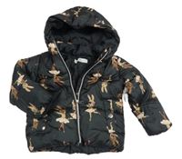 Černá šusťáková zimní bunda s králíky a kapucí H&M