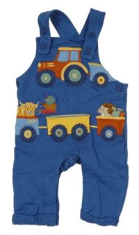 Modré podšité laclové tepláky s traktorem se zvířaty a ovocem Jojo Maman Bébé