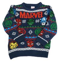 Tmavomodrý vzorovaný svetr s Avengers Matalan