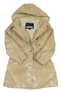 Béžový koženkový podzimní kabát s kapucí River Island
