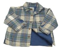 Béžovo-modro-zelená kostkovaná podšitá košilová bunda