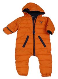 Oranžová šusťáková zateplená kombinéza s výšivkou a kapucí