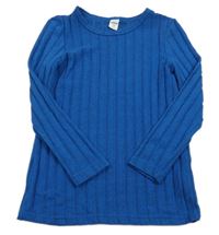 Modré žebrované úpletové triko Shein