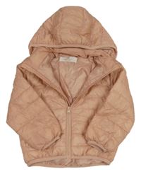 Růžová prošívaná šusťáková zateplená bunda s kapucí H&M