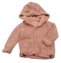 Starorůžový podšitý propínací svetr s kapucí s oušky George