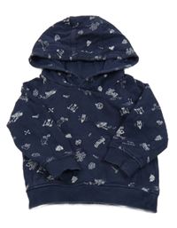 Tmavomodrá mikina s obrázky a kapucí Matalan