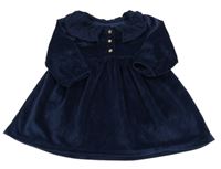 Tmavomodré žebrované plyšové šaty s límečkem George