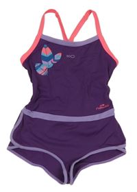 Fialové jednodílné plavky s listy Nabaiji