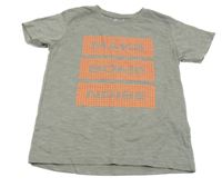 Šedé melírované tričko s nápisem a puntíky Y.F.K.