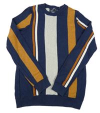 Tmavomodro-hnědo-bílý pruhovaný svetr Next