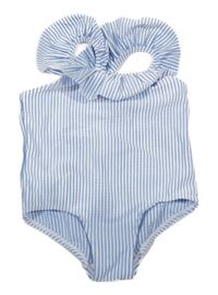 Modro-bílé pruhované jednodílné plavky s volánem H&M