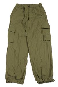 Khaki šusťákové cuff kalhoty s kapsami Zara