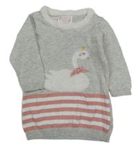 Šedo-růžové pruhované svetrové šaty s labutí Primark