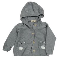 Šedý lehký propínací svetr s medvědy a kapucí Lupilu