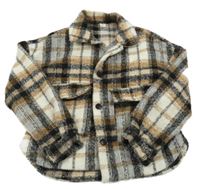 Šedo-smetanovo-hnědá kostkovaná košilová bunda shein