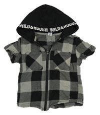 Šedo-černá kostkovaná košile s kapucí Dopodopo